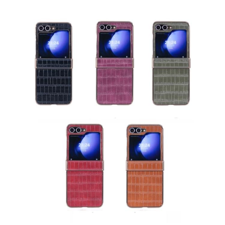 For Samsung Galaxy Z Flip5 5G Electroplated PC Crocodile Pattern Folding Phone Case