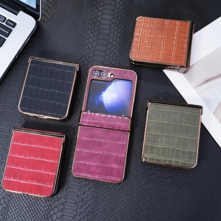 For Samsung Galaxy Z Flip5 5G Electroplated PC Crocodile Pattern Folding Phone Case