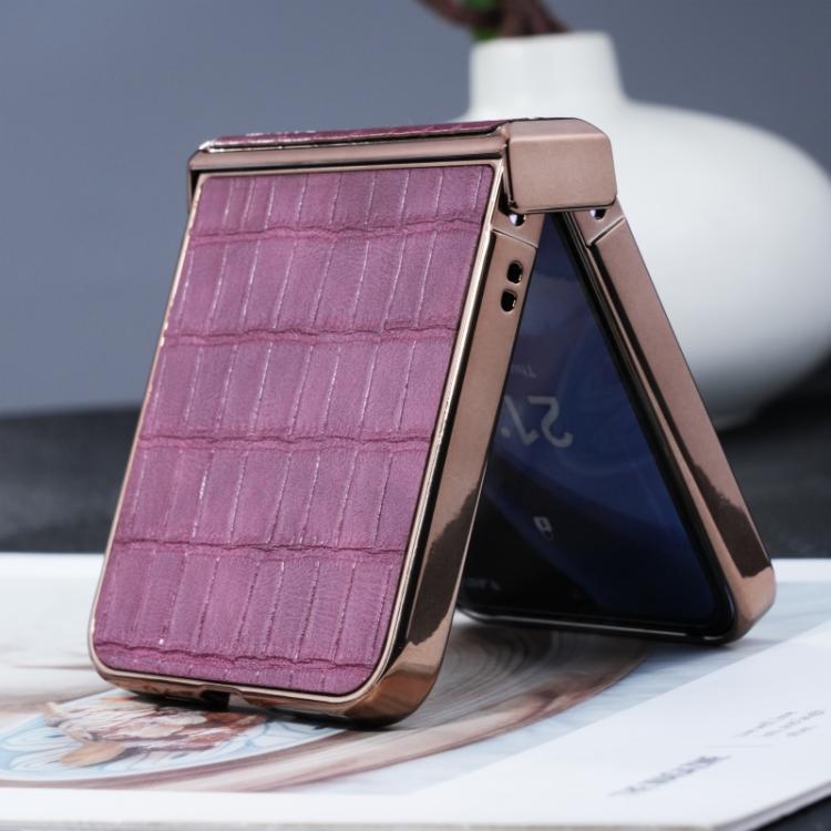 For Samsung Galaxy Z Flip5 5G Electroplated PC Crocodile Pattern Folding Phone Case