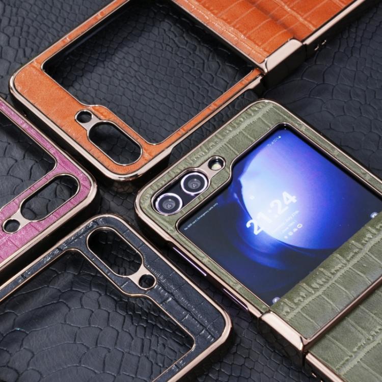 For Samsung Galaxy Z Flip5 5G Electroplated PC Crocodile Pattern Folding Phone Case