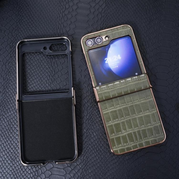 For Samsung Galaxy Z Flip5 5G Electroplated PC Crocodile Pattern Folding Phone Case
