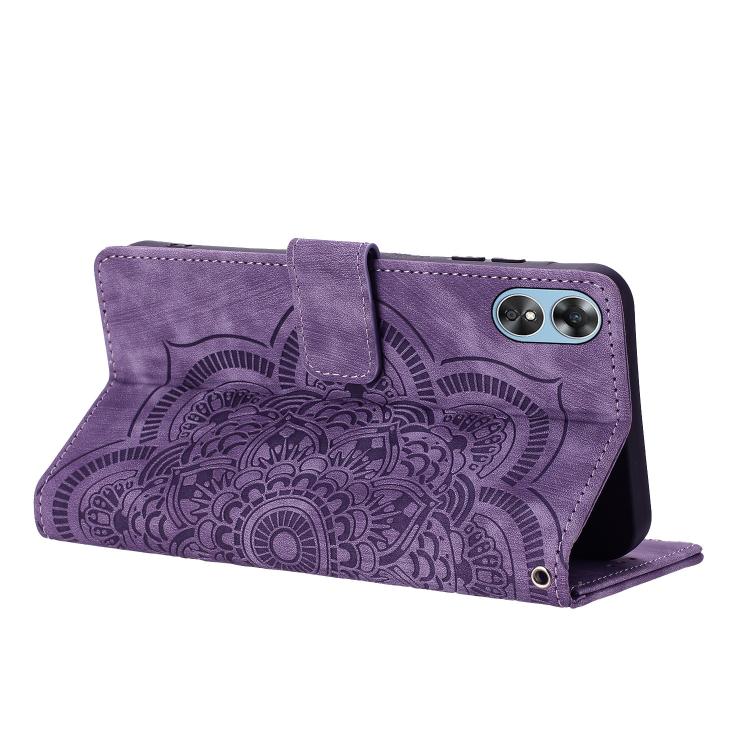 For OPPO A17 Mandala Embossed Retro Frosted Leather Phone Case