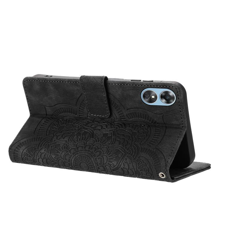 For OPPO A17 Mandala Embossed Retro Frosted Leather Phone Case