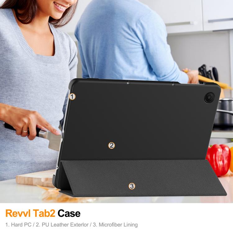 For T-Mobile REVVL Tab 2 Custer Texture 3-Fold Holder Leather Smart Tablet Case