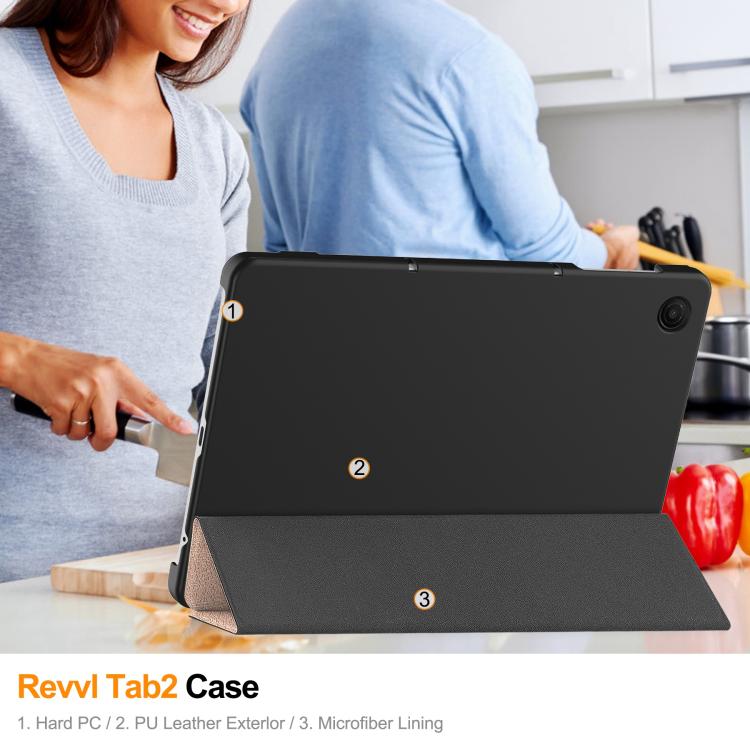 For T-Mobile REVVL Tab 2 Custer Texture 3-Fold Holder Leather Smart Tablet Case