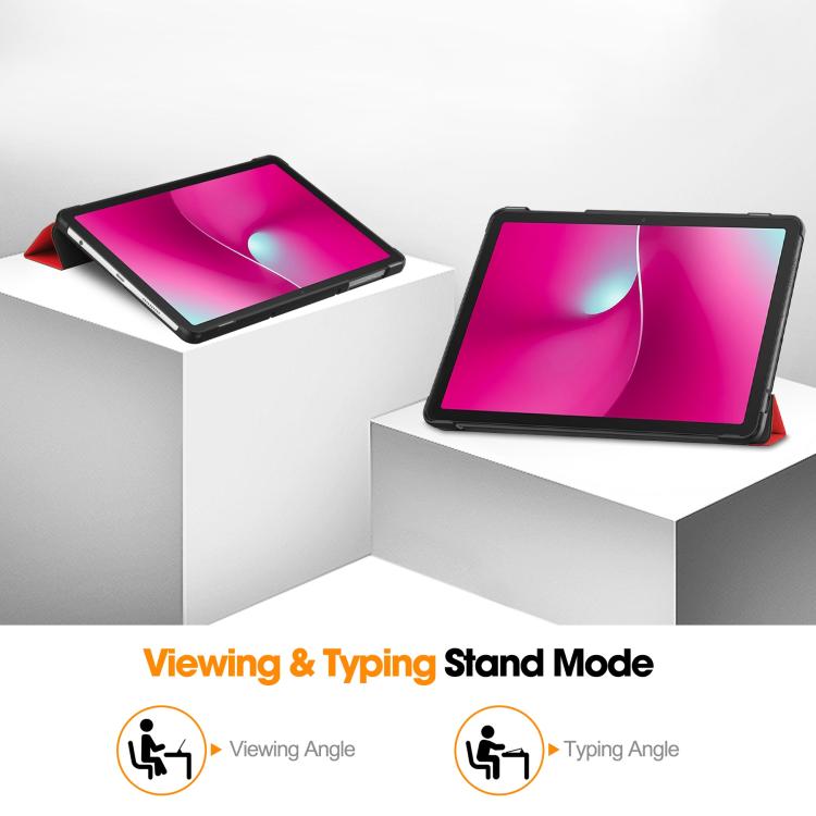 For T-Mobile REVVL Tab 2 Custer Texture 3-Fold Holder Leather Smart Tablet Case