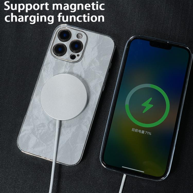 For iPhone 15 Pro Max Electroplating PC Snow Bark Texture MagSafe Phone Case