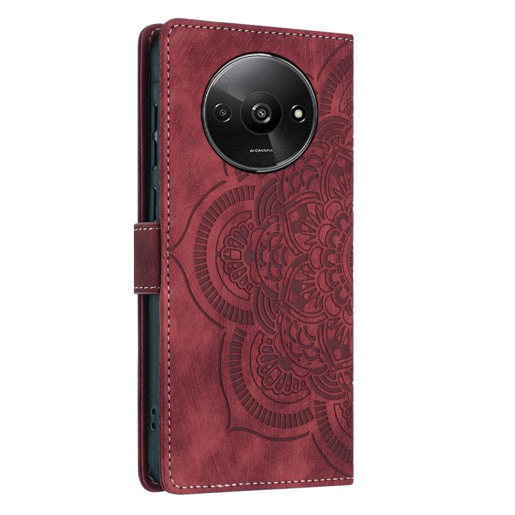 For Redmi A3 / Poco C61 4G Mandala Embossed Retro Frosted Leather Phone Case