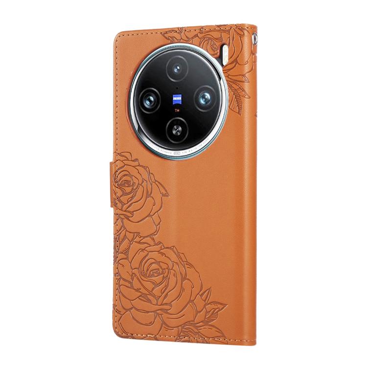 For vivo X100 Pro 5G / 100s Pro 5G Rose Flower Embossed 3-Card Slots Leather Phone Case