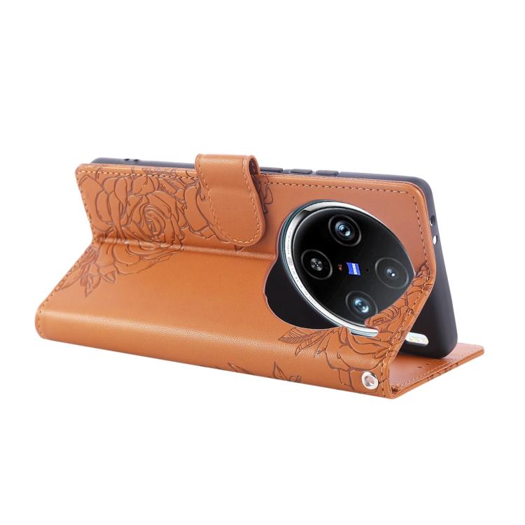For vivo X100 Pro 5G / 100s Pro 5G Rose Flower Embossed 3-Card Slots Leather Phone Case