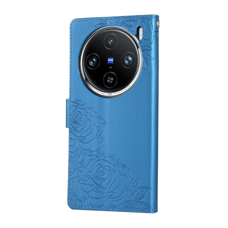 For vivo X100 Pro 5G / 100s Pro 5G Rose Flower Embossed 3-Card Slots Leather Phone Case