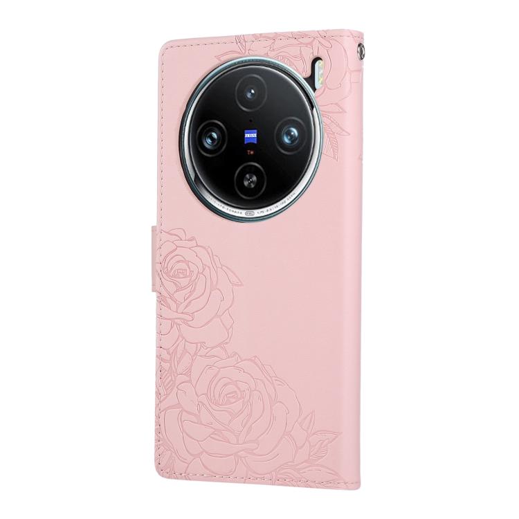 For vivo X100 Pro 5G / 100s Pro 5G Rose Flower Embossed 3-Card Slots Leather Phone Case