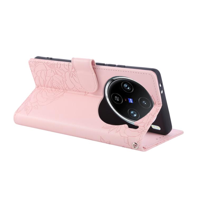 For vivo X100 Pro 5G / 100s Pro 5G Rose Flower Embossed 3-Card Slots Leather Phone Case