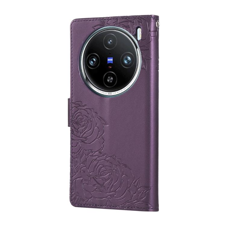 For vivo X100 Pro 5G / 100s Pro 5G Rose Flower Embossed 3-Card Slots Leather Phone Case