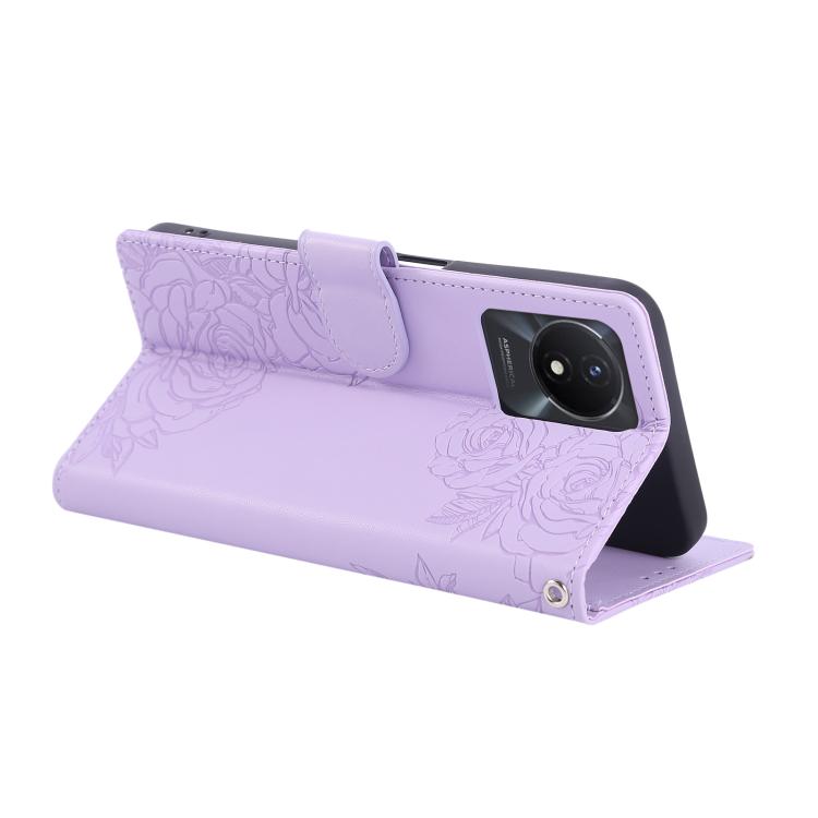 For vivo Y02 / Y11 2023 / Y02A Rose Flower Embossed 3-Card Slots Leather Phone Case