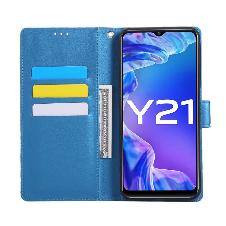 For vivo Y21 2021 / Y33s Global Rose Flower Embossed 3-Card Slots Leather Phone Case