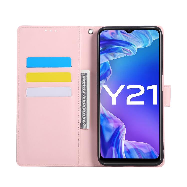 For vivo Y21 2021 / Y33s Global Rose Flower Embossed 3-Card Slots Leather Phone Case