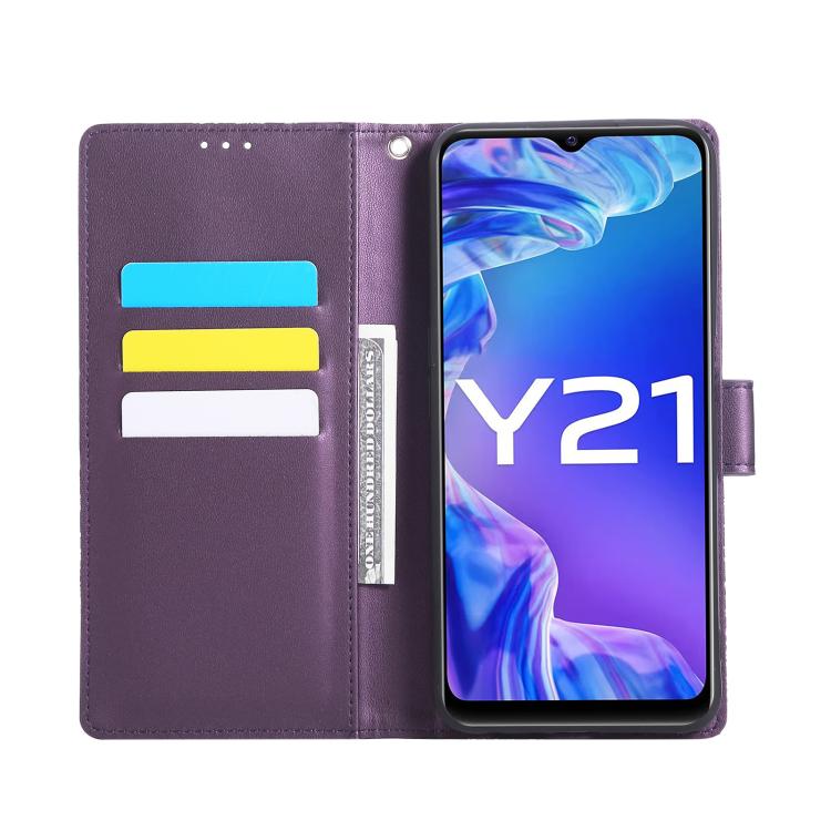 For vivo Y21 2021 / Y33s Global Rose Flower Embossed 3-Card Slots Leather Phone Case
