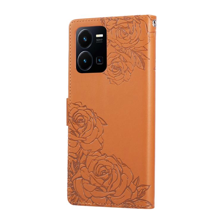 For vivo Y35 4G 2022 / Y22s Rose Flower Embossed 3-Card Slots Leather Phone Case