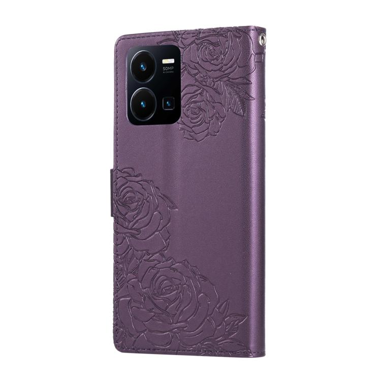 For vivo Y35 4G 2022 / Y22s Rose Flower Embossed 3-Card Slots Leather Phone Case
