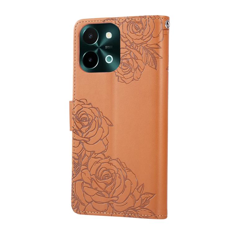 For vivo Y28 4G / Y37 Pro Rose Flower Embossed 3-Card Slots Leather Phone Case