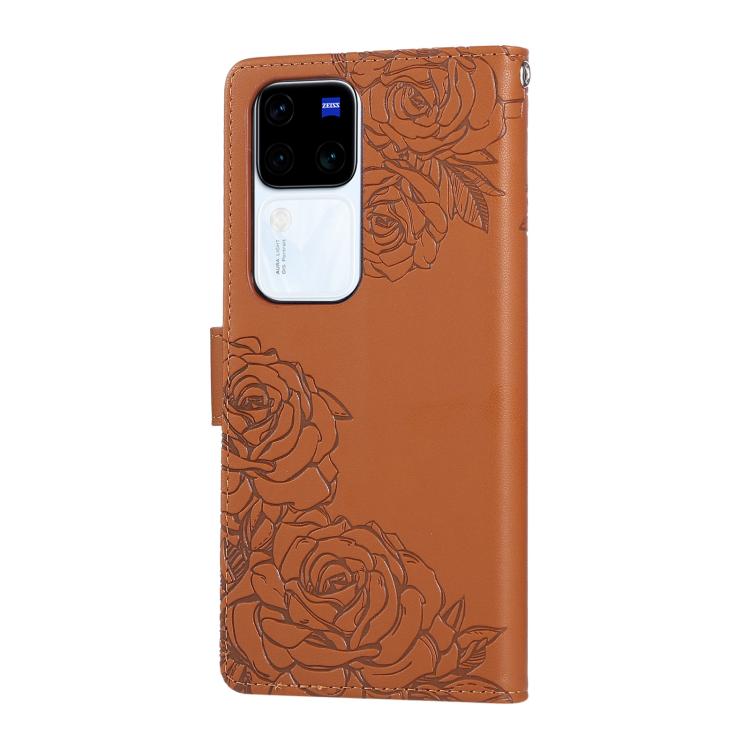 For vivo V300 5G / V300 Pro 5G Rose Flower Embossed 3-Card Slots Leather Phone Case