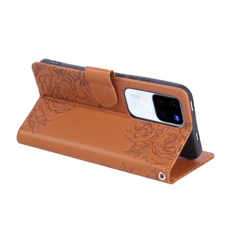 For vivo V300 5G / V300 Pro 5G Rose Flower Embossed 3-Card Slots Leather Phone Case