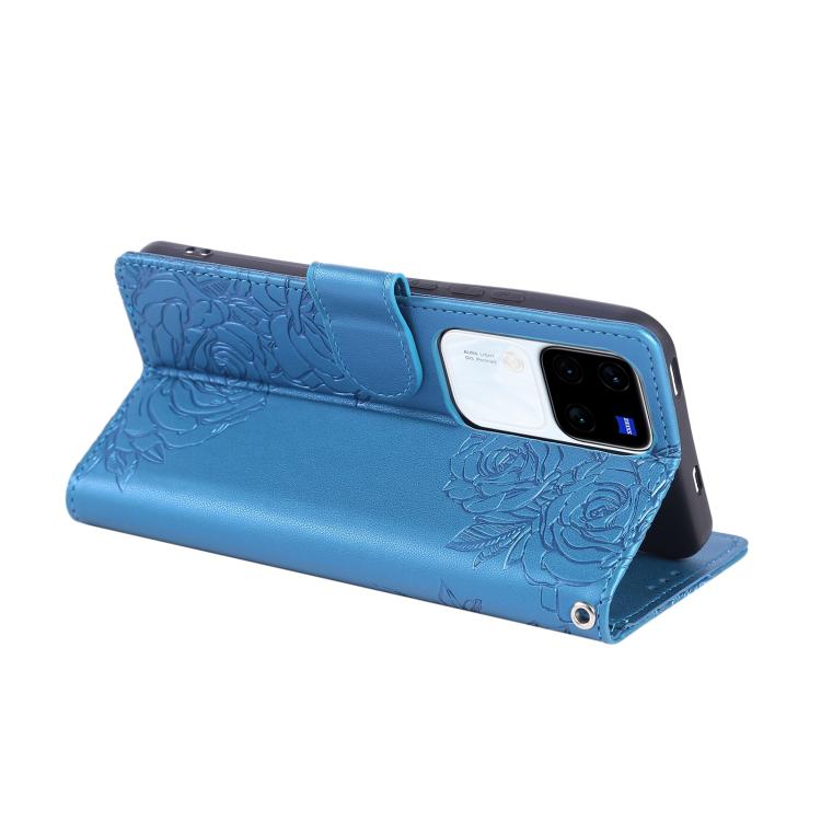 For vivo V300 5G / V300 Pro 5G Rose Flower Embossed 3-Card Slots Leather Phone Case