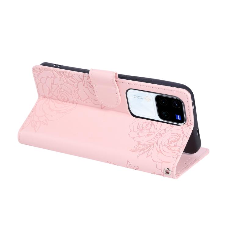 For vivo V300 5G / V300 Pro 5G Rose Flower Embossed 3-Card Slots Leather Phone Case