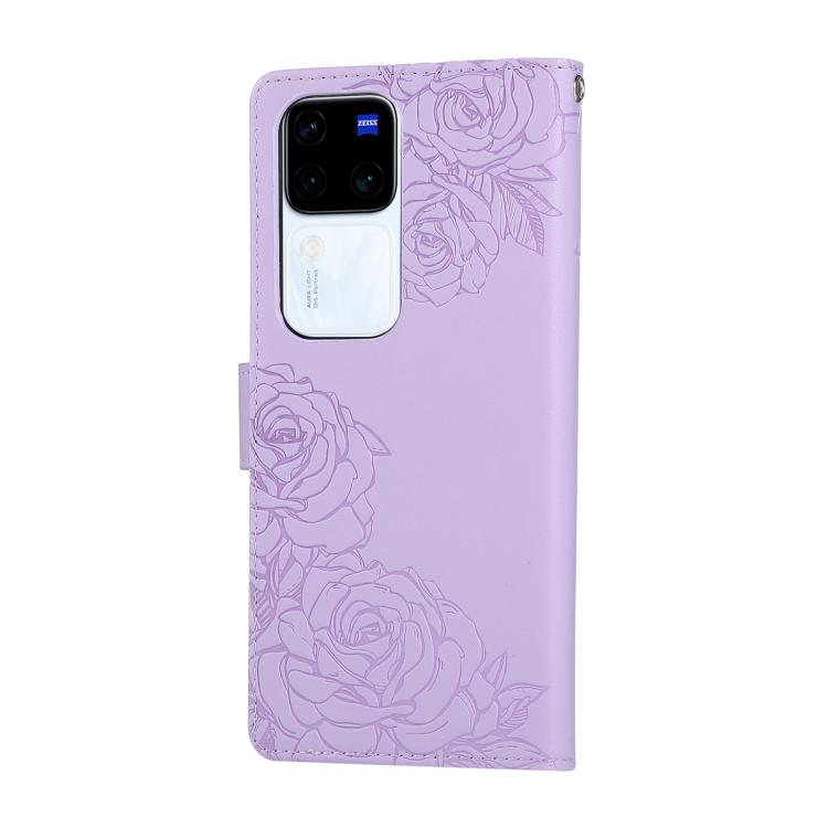 For vivo V300 5G / V300 Pro 5G Rose Flower Embossed 3-Card Slots Leather Phone Case