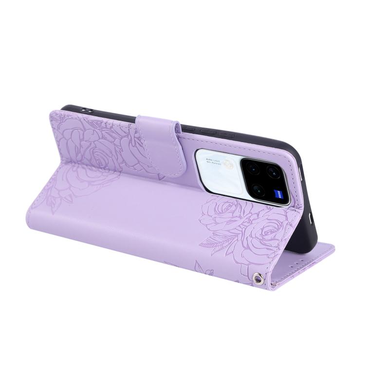 For vivo V300 5G / V300 Pro 5G Rose Flower Embossed 3-Card Slots Leather Phone Case