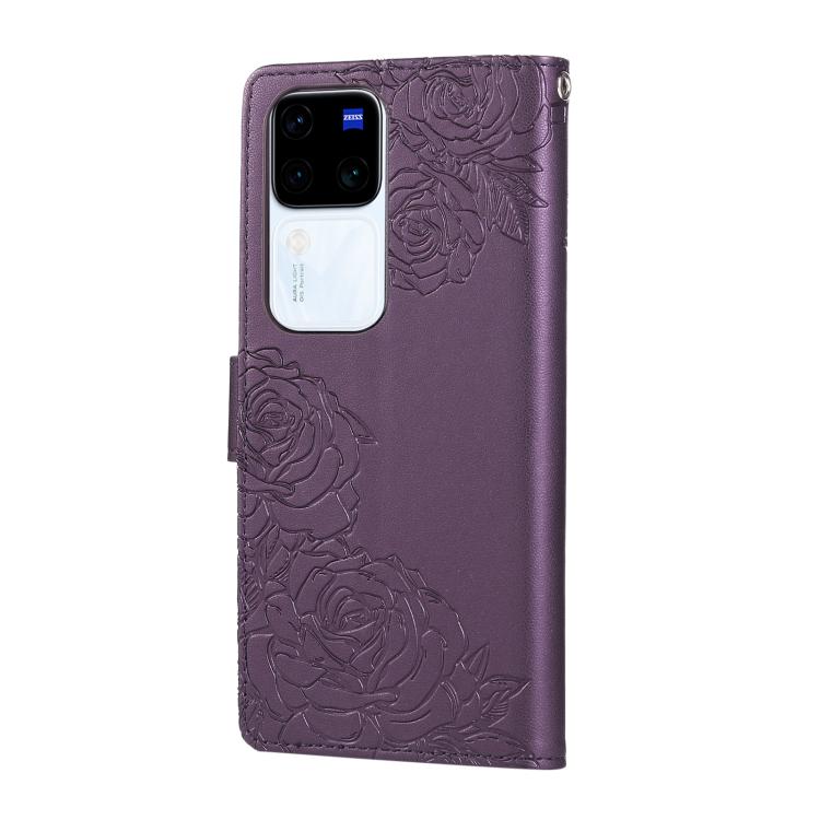 For vivo V300 5G / V300 Pro 5G Rose Flower Embossed 3-Card Slots Leather Phone Case