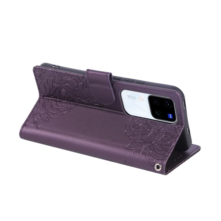 For vivo V300 5G / V300 Pro 5G Rose Flower Embossed 3-Card Slots Leather Phone Case