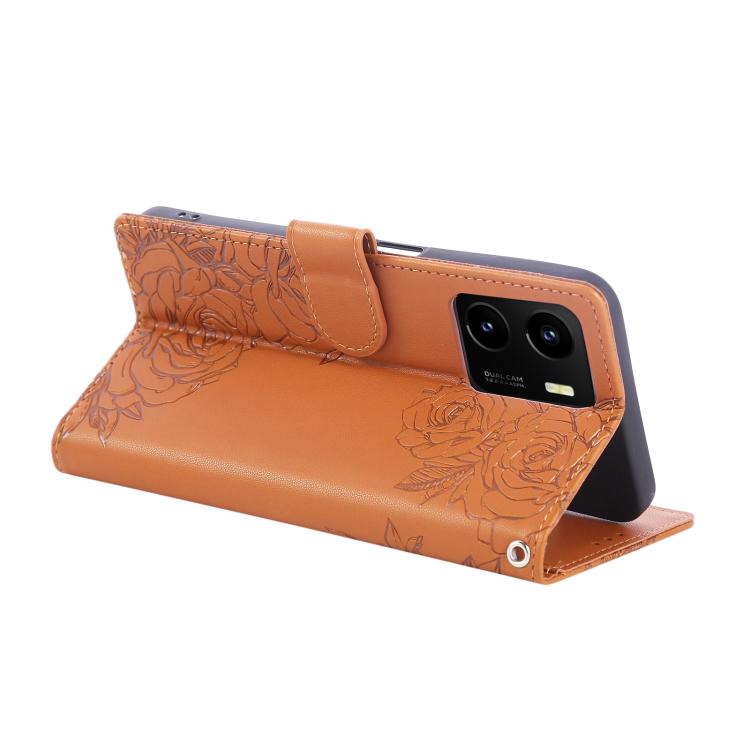 For vivo Y15s 2021 / Y10 Rose Flower Embossed 3-Card Slots Leather Phone Case