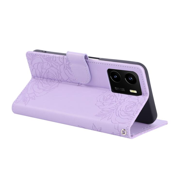 For vivo Y15s 2021 / Y10 Rose Flower Embossed 3-Card Slots Leather Phone Case