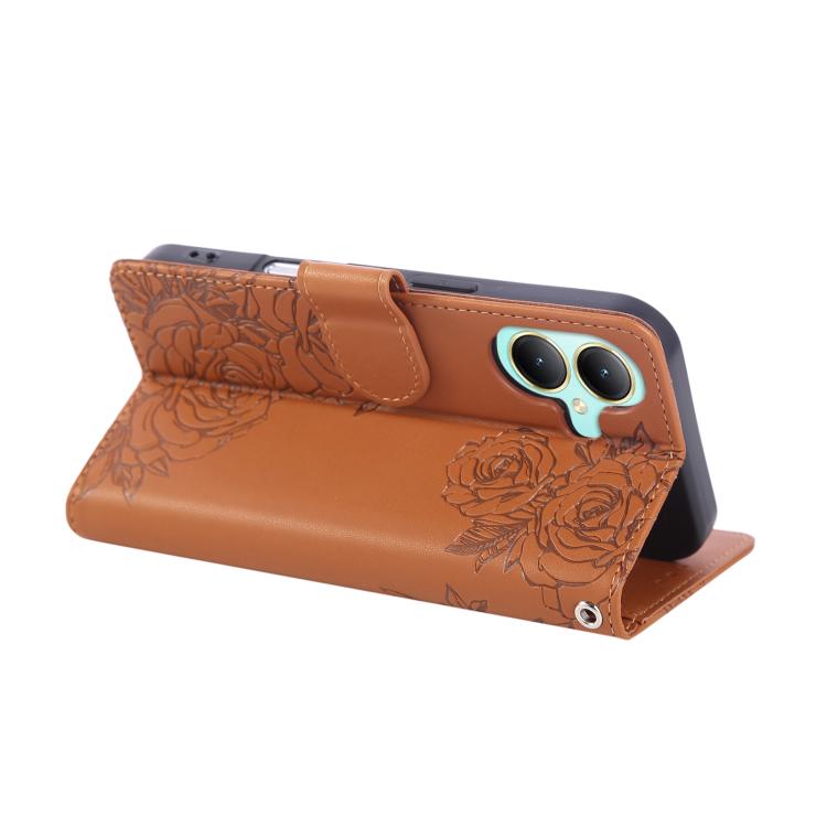 For vivo Y35M+ / Y35+ / Y27 4G Rose Flower Embossed 3-Card Slots Leather Phone Case