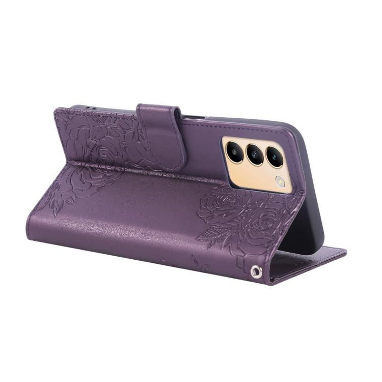 For vivo Y200e 5G Global / Y100 IDN Rose Flower Embossed 3-Card Slots Leather Phone Case