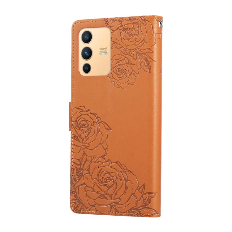 For vivo S12 / V23 5G Rose Flower Embossed 3-Card Slots Leather Phone Case