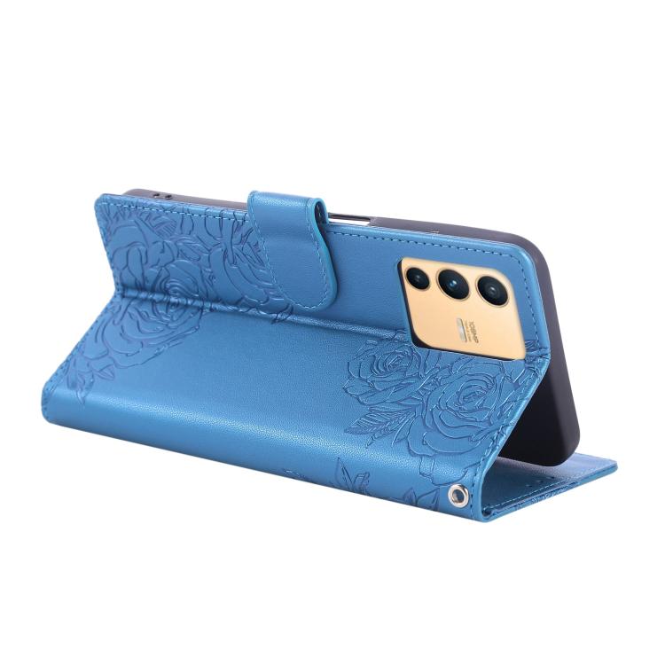 For vivo S12 / V23 5G Rose Flower Embossed 3-Card Slots Leather Phone Case