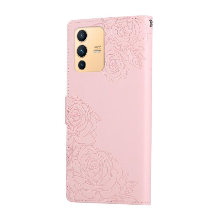 For vivo S12 / V23 5G Rose Flower Embossed 3-Card Slots Leather Phone Case