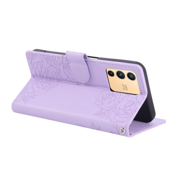 For vivo S12 / V23 5G Rose Flower Embossed 3-Card Slots Leather Phone Case