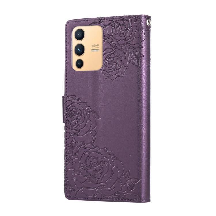 For vivo S12 / V23 5G Rose Flower Embossed 3-Card Slots Leather Phone Case
