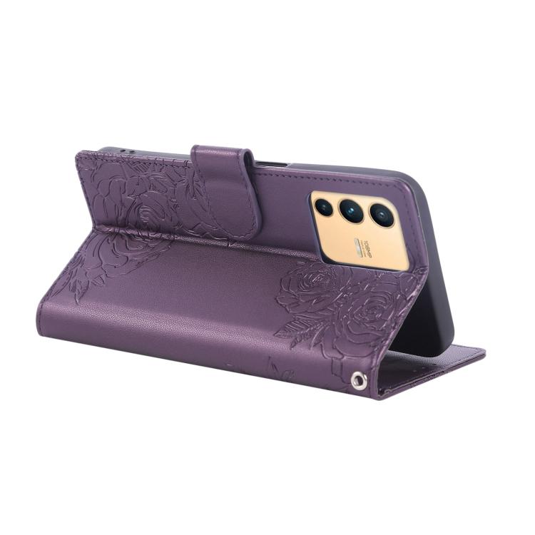 For vivo S12 / V23 5G Rose Flower Embossed 3-Card Slots Leather Phone Case