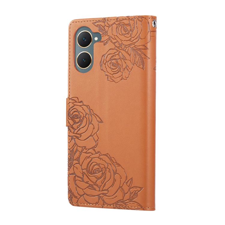 For vivo Y03 4G / Y18 / Y28s Rose Flower Embossed 3-Card Slots Leather Phone Case