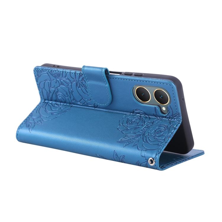 For vivo Y03 4G / Y18 / Y28s Rose Flower Embossed 3-Card Slots Leather Phone Case