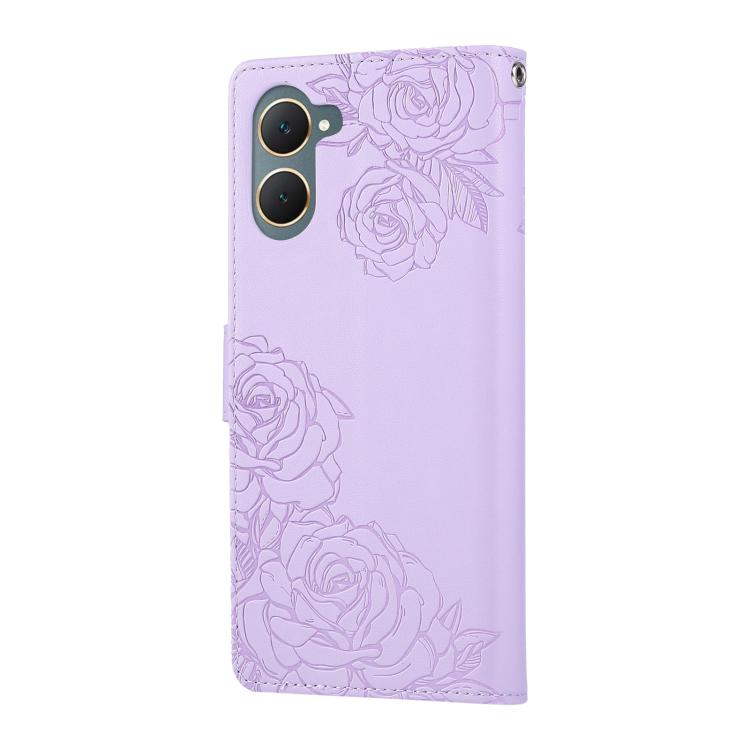 For vivo Y03 4G / Y18 / Y28s Rose Flower Embossed 3-Card Slots Leather Phone Case