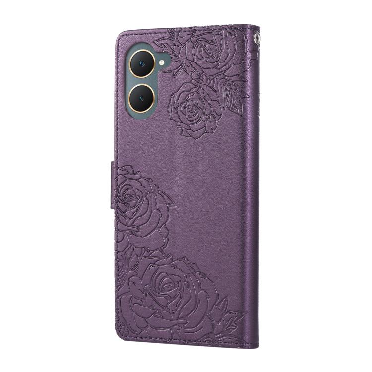 For vivo Y03 4G / Y18 / Y28s Rose Flower Embossed 3-Card Slots Leather Phone Case