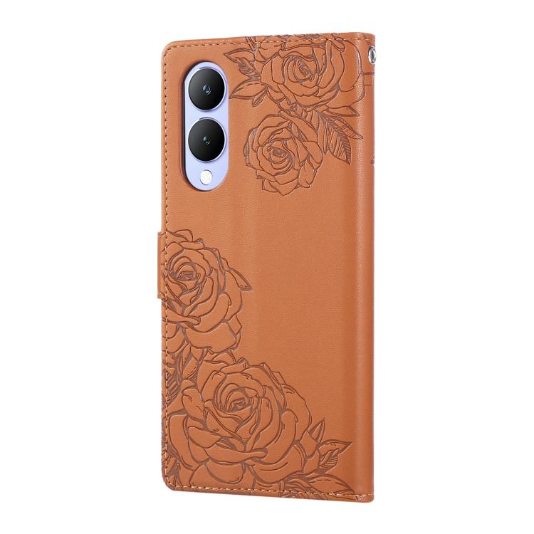 For vivo Y17s Rose Flower Embossed 3-Card Slots Leather Phone Case