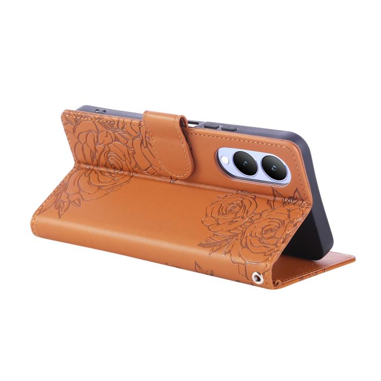 For vivo Y17s Rose Flower Embossed 3-Card Slots Leather Phone Case