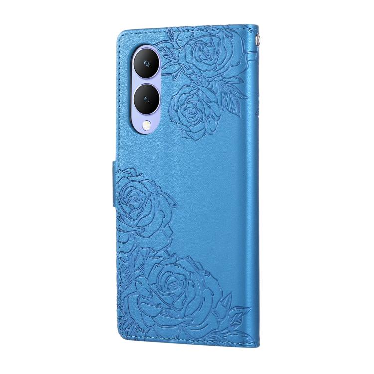 For vivo Y17s Rose Flower Embossed 3-Card Slots Leather Phone Case